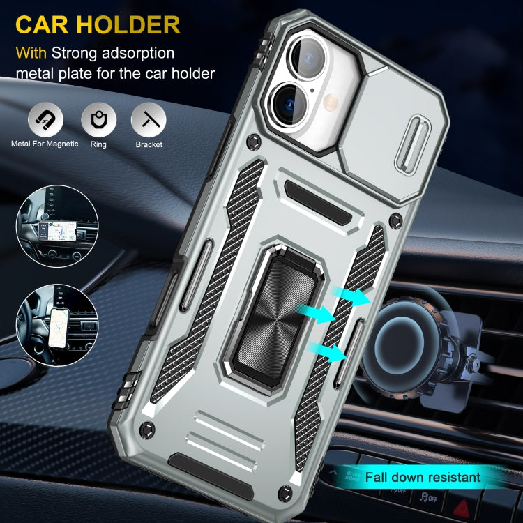 For iPhone 16 Armor PC + TPU Camera Shield Phone Case(Grey) - iPhone 16 Cases by PMC TechLife | Online Shopping South Africa | PMC TechLife | Buy Now Pay Later Mobicred