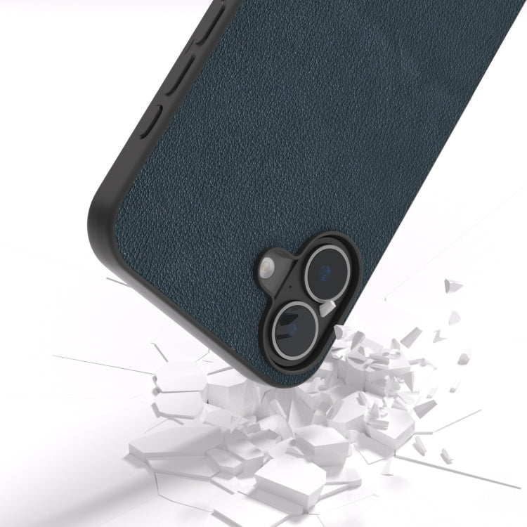 For iPhone 16 Plus ABEEL Genuine Leather Wave Black Edge Phone Case(Green) - iPhone 16 Plus Cases by PMC Jewellery | Online Shopping South Africa | PMC Jewellery | Buy Now Pay Later Mobicred