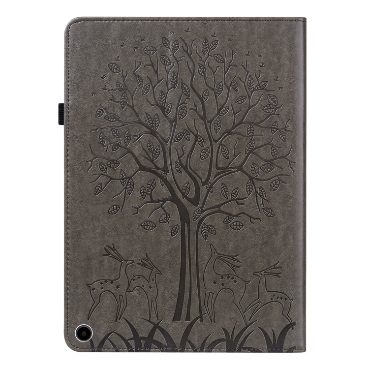 For Amazon Fire Max 11 Tree & Deer Embossed Leather Tablet Case(Grey) - Amazon by PMC TechLife | Online Shopping South Africa | PMC TechLife | Buy Now Pay Later Mobicred