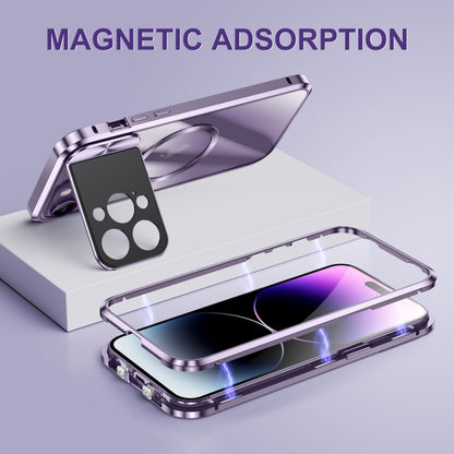 For iPhone 15 Pro Large Window Holder MagSafe Magnetic Metal Phone Case(Purple) - iPhone 15 Pro Cases by PMC Jewellery | Online Shopping South Africa | PMC Jewellery