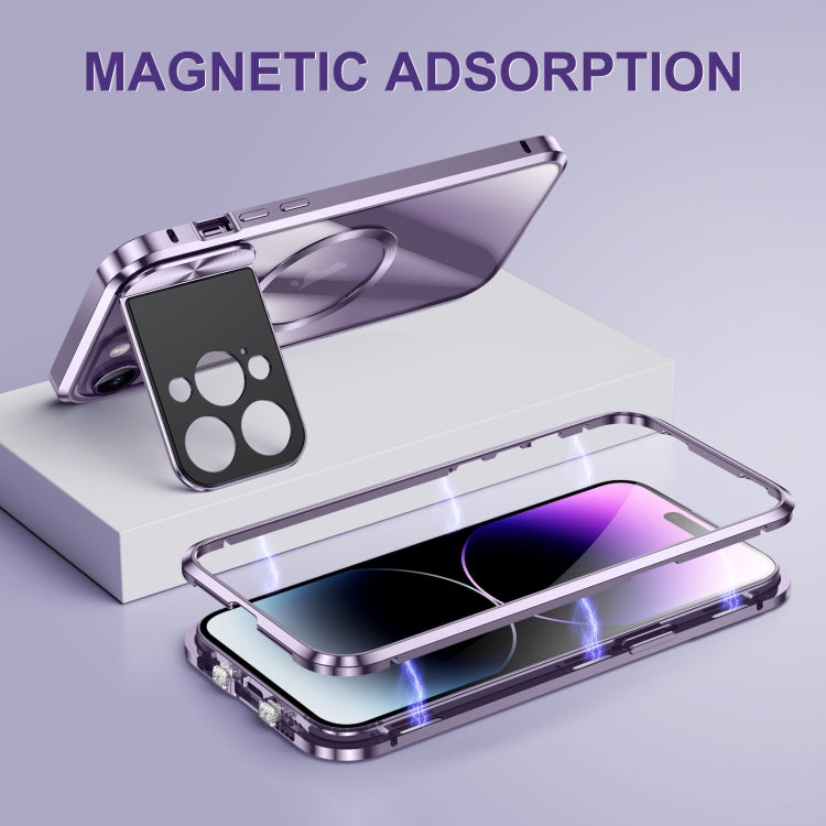 For iPhone 14 Pro Max Large Window Holder MagSafe Magnetic Metal Phone Case(Yellow) - iPhone 14 Pro Max Cases by PMC TechLife | Online Shopping South Africa | PMC TechLife