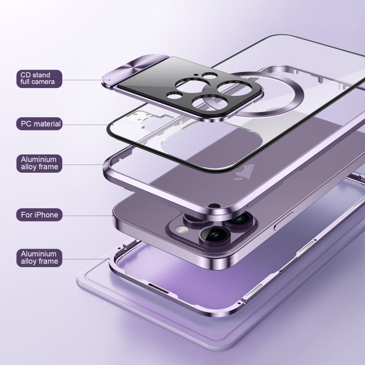 For iPhone 13 Large Window Holder MagSafe Magnetic Metal Phone Case(Purple) - iPhone 13 Cases by PMC TechLife | Online Shopping South Africa | PMC TechLife