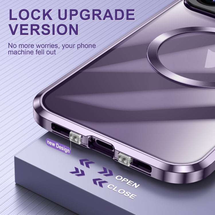 For iPhone 15 Large Window Holder MagSafe Magnetic Metal Phone Case(Purple) - iPhone 15 Cases by PMC TechLife | Online Shopping South Africa | PMC TechLife