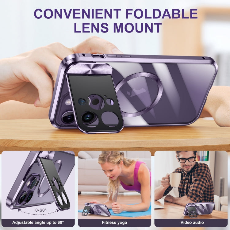 For iPhone 13 Large Window Holder MagSafe Magnetic Metal Phone Case(Purple) - iPhone 13 Cases by PMC Jewellery | Online Shopping South Africa | PMC Jewellery