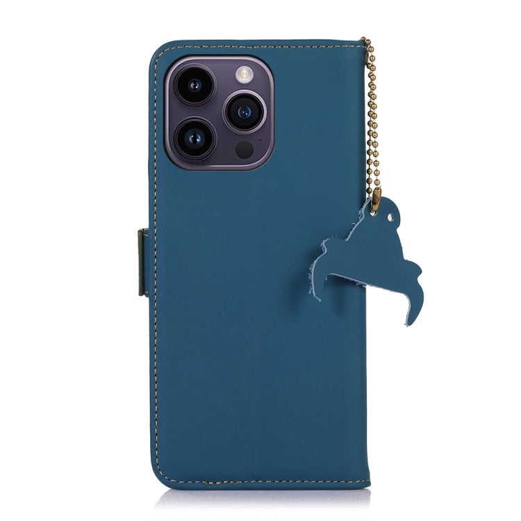 For iPhone 16 Pro Max Genuine Leather Magnetic RFID Leather Phone Case(Blue) - iPhone 16 Pro Max Cases by PMC Jewellery | Online Shopping South Africa | PMC Jewellery | Buy Now Pay Later Mobicred