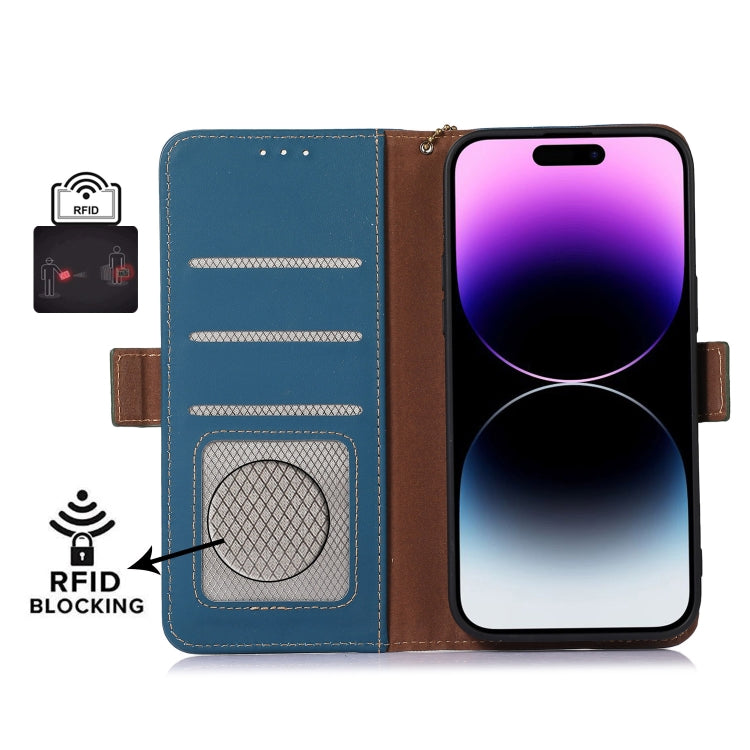 For iPhone 16 Pro Max Genuine Leather Magnetic RFID Leather Phone Case(Blue) - iPhone 16 Pro Max Cases by PMC Jewellery | Online Shopping South Africa | PMC Jewellery | Buy Now Pay Later Mobicred