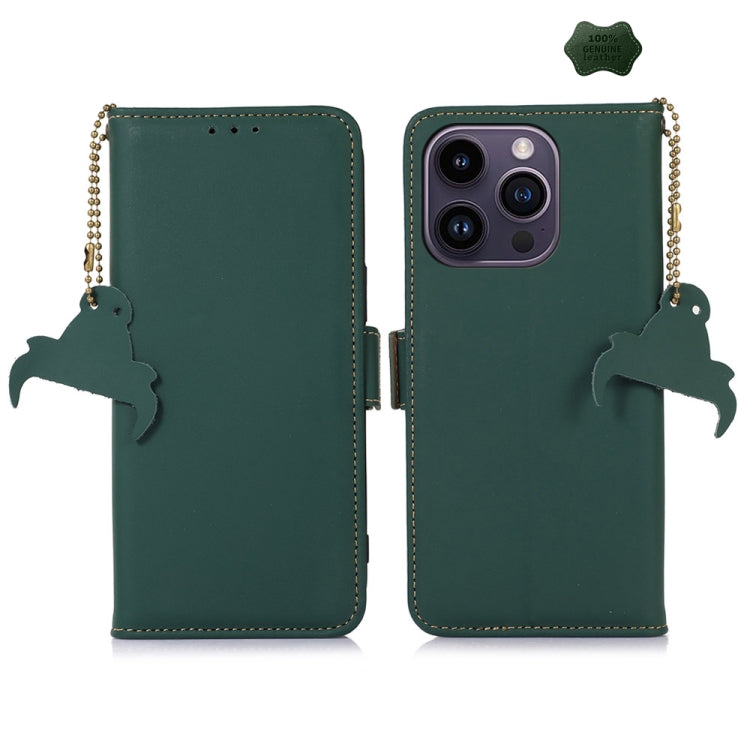 For iPhone 16 Pro Max Genuine Leather Magnetic RFID Leather Phone Case(Green) - iPhone 16 Pro Max Cases by PMC Jewellery | Online Shopping South Africa | PMC Jewellery | Buy Now Pay Later Mobicred