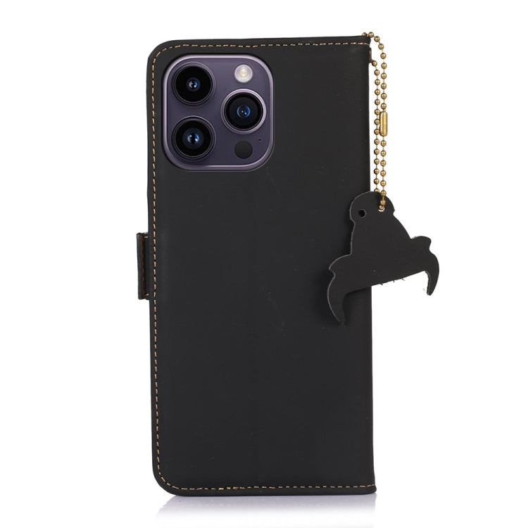 For iPhone 16 Pro Genuine Leather Magnetic RFID Leather Phone Case(Black) - iPhone 16 Pro Cases by PMC TechLife | Online Shopping South Africa | PMC TechLife | Buy Now Pay Later Mobicred