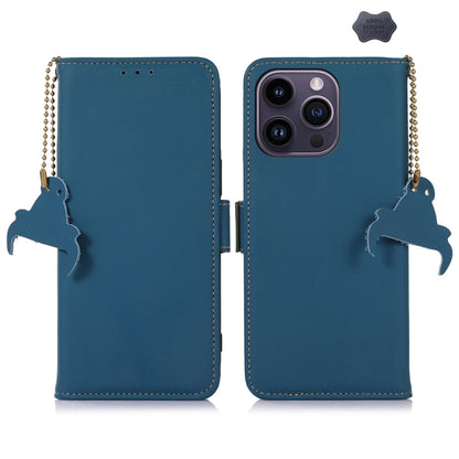 For iPhone 16 Pro Genuine Leather Magnetic RFID Leather Phone Case(Blue) - iPhone 16 Pro Cases by PMC Jewellery | Online Shopping South Africa | PMC Jewellery | Buy Now Pay Later Mobicred