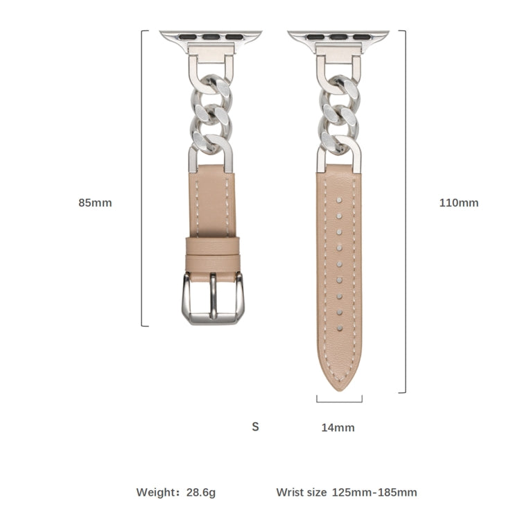 For Apple Watch 42mm Chain Genuine Leather Watch Band, Size: S(Gold Brown) - free shipping - PMC TechLife - Order now!