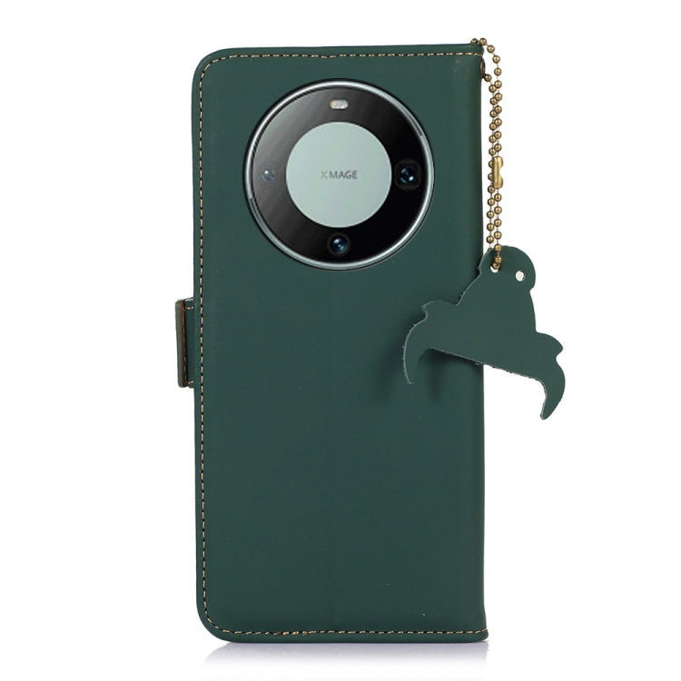 For Huawei Mate 60 Genuine Leather Magnetic RFID Leather Phone Case(Green) - Huawei Cases by PMC TechLife | Online Shopping South Africa | PMC TechLife | Buy Now Pay Later Mobicred