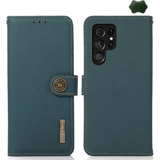 For Samsung Galaxy S24 Ultra KHAZNEH Custer Genuine Leather RFID Phone Case(Green) - Galaxy Phone Cases by PMC Jewellery | Online Shopping South Africa | PMC Jewellery | Buy Now Pay Later Mobicred