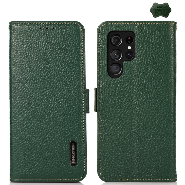 For Samsung Galaxy S24 Ultra KHAZNEH Side-Magnetic Litchi Genuine Leather RFID Phone Case(Green) - Galaxy Phone Cases by PMC Jewellery | Online Shopping South Africa | PMC Jewellery | Buy Now Pay Later Mobicred