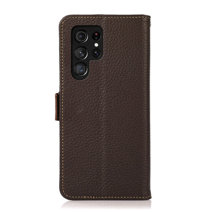 For Samsung Galaxy S24 Ultra KHAZNEH Side-Magnetic Litchi Genuine Leather RFID Phone Case(Brown) - Galaxy Phone Cases by PMC Jewellery | Online Shopping South Africa | PMC Jewellery | Buy Now Pay Later Mobicred