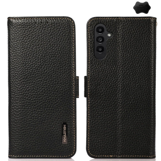 For Samsung Galaxy S24 KHAZNEH Side-Magnetic Litchi Genuine Leather RFID Phone Case(Black) - Galaxy Phone Cases by PMC Jewellery | Online Shopping South Africa | PMC Jewellery | Buy Now Pay Later Mobicred