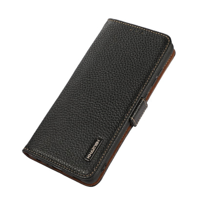 For Samsung Galaxy S24 KHAZNEH Side-Magnetic Litchi Genuine Leather RFID Phone Case(Black) - Galaxy Phone Cases by PMC Jewellery | Online Shopping South Africa | PMC Jewellery | Buy Now Pay Later Mobicred