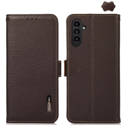 For Samsung Galaxy S24 KHAZNEH Side-Magnetic Litchi Genuine Leather RFID Phone Case(Brown) - Galaxy Phone Cases by PMC Jewellery | Online Shopping South Africa | PMC Jewellery | Buy Now Pay Later Mobicred