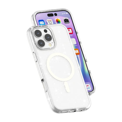 For iPhone 16 Pro Max Terminator Style Glitter Powder MagSafe Magnetic Phone Case(White) - iPhone 16 Pro Max Cases by PMC Jewellery | Online Shopping South Africa | PMC Jewellery | Buy Now Pay Later Mobicred