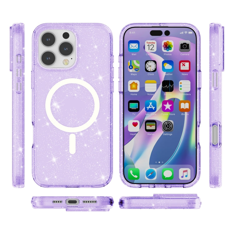 For iPhone 16 Pro Terminator Style Glitter Powder MagSafe Magnetic Phone Case(Purple) - iPhone 16 Pro Cases by PMC Jewellery | Online Shopping South Africa | PMC Jewellery | Buy Now Pay Later Mobicred