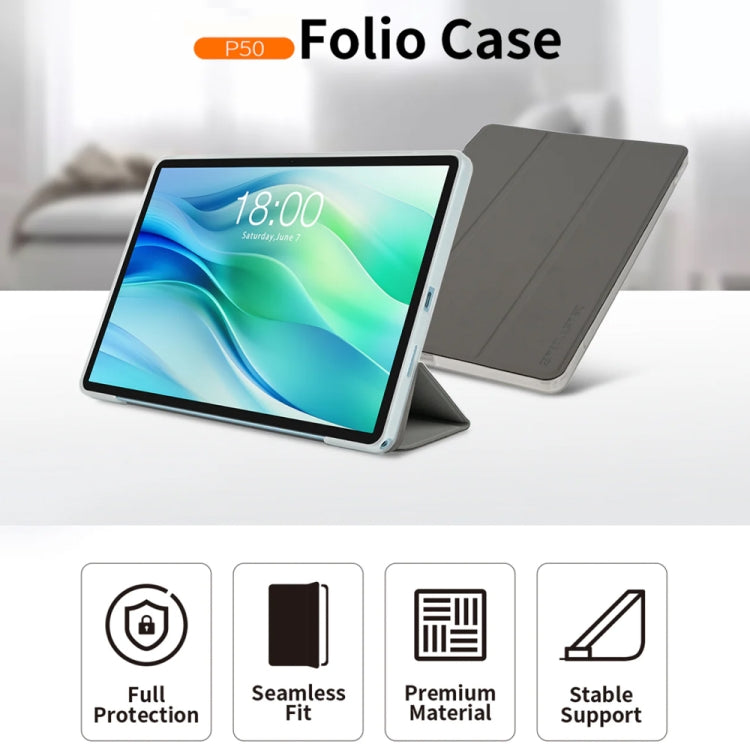 For Teclast P50 3-Fold Holder Folio Leather Tablet Smart Case(Grey) - free shipping - PMC TechLife - Order now!