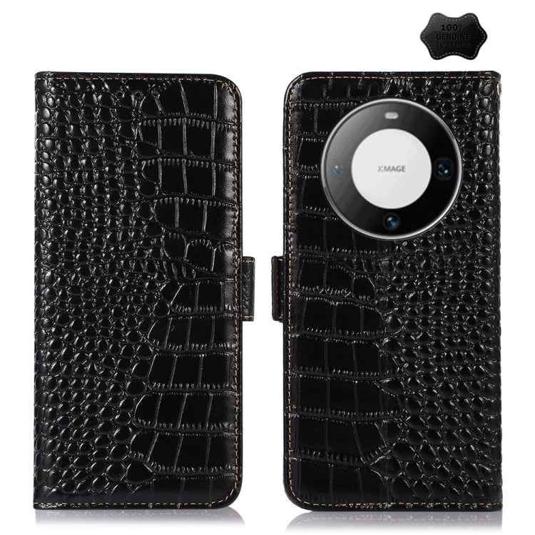 For Huawei Mate 60 Pro Crocodile Top Layer Cowhide Leather Phone Case(Black) - Huawei Cases by PMC TechLife | Online Shopping South Africa | PMC TechLife | Buy Now Pay Later Mobicred