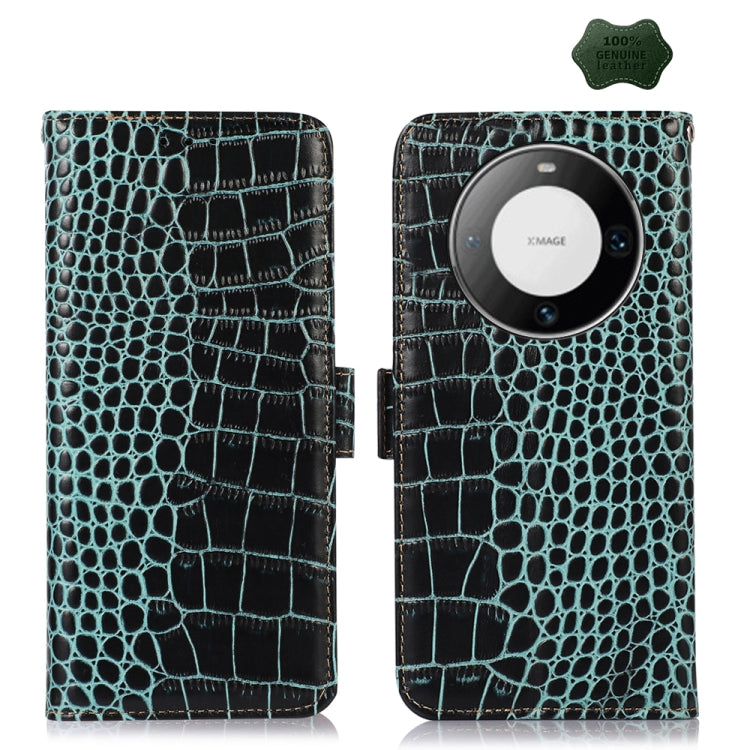 For Huawei Mate 60 Pro Crocodile Top Layer Cowhide Leather Phone Case(Green) - Huawei Cases by PMC TechLife | Online Shopping South Africa | PMC TechLife | Buy Now Pay Later Mobicred