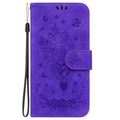 For Motorola Edge 2024 Butterfly Rose Embossed Leather Phone Case(Purple) - Motorola Cases by PMC Jewellery | Online Shopping South Africa | PMC Jewellery | Buy Now Pay Later Mobicred