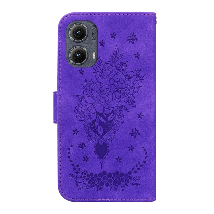 For Motorola Edge 2024 Butterfly Rose Embossed Leather Phone Case(Purple) - Motorola Cases by PMC Jewellery | Online Shopping South Africa | PMC Jewellery | Buy Now Pay Later Mobicred