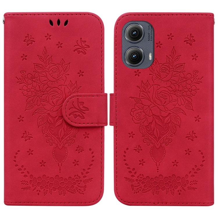 For Motorola Edge 2024 Butterfly Rose Embossed Leather Phone Case(Red) - Motorola Cases by PMC Jewellery | Online Shopping South Africa | PMC Jewellery | Buy Now Pay Later Mobicred