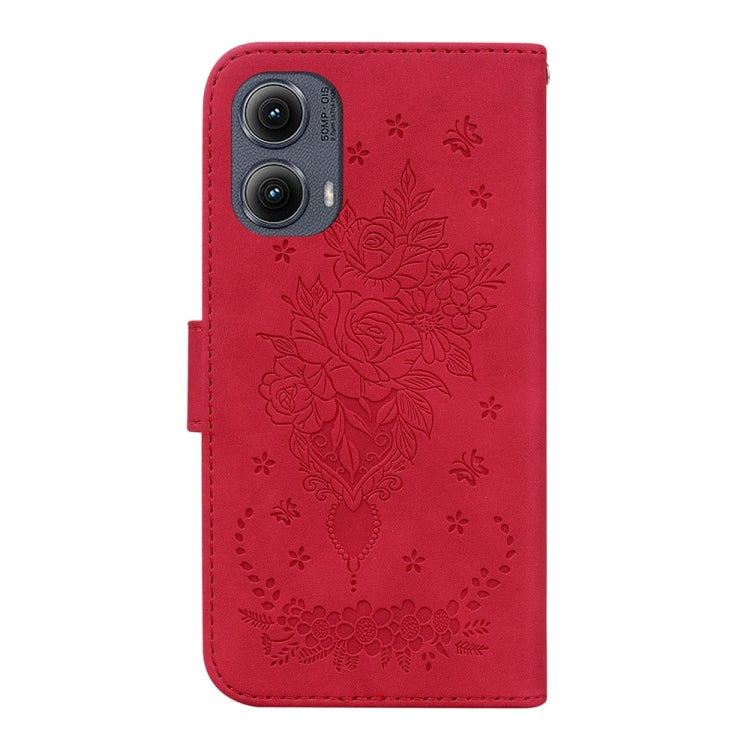 For Motorola Edge 2024 Butterfly Rose Embossed Leather Phone Case(Red) - Motorola Cases by PMC Jewellery | Online Shopping South Africa | PMC Jewellery | Buy Now Pay Later Mobicred