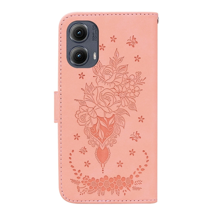 For Motorola Edge 2024 Butterfly Rose Embossed Leather Phone Case(Pink) - Motorola Cases by PMC Jewellery | Online Shopping South Africa | PMC Jewellery | Buy Now Pay Later Mobicred