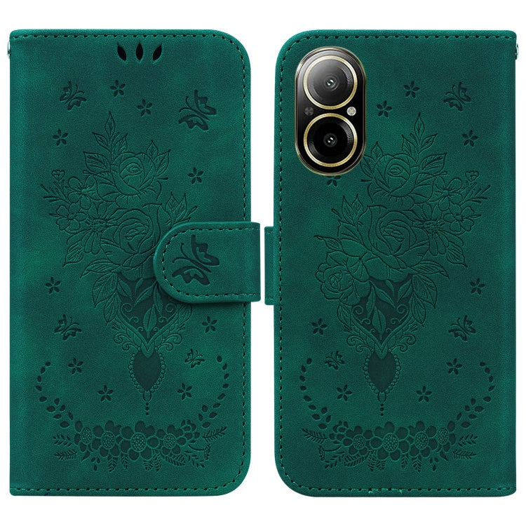 For Realme C67 4G Global Butterfly Rose Embossed Leather Phone Case(Green) - C67 Cases by PMC Jewellery | Online Shopping South Africa | PMC Jewellery | Buy Now Pay Later Mobicred