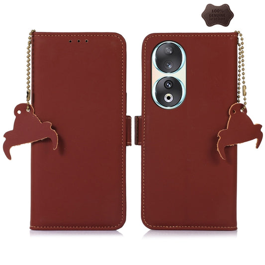 For Honor 90 5G Genuine Leather Magnetic RFID Leather Phone Case(Coffee) - Honor Cases by PMC Jewellery | Online Shopping South Africa | PMC Jewellery | Buy Now Pay Later Mobicred