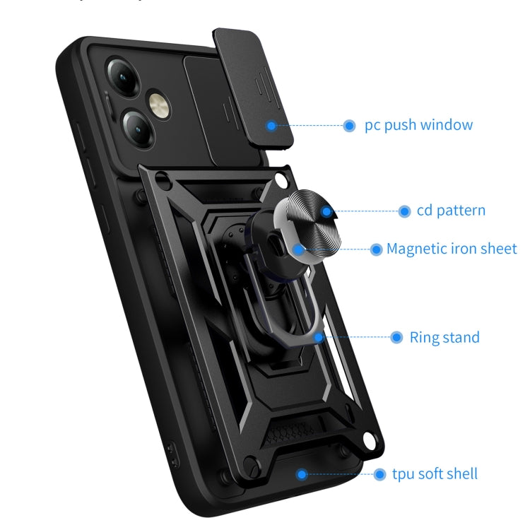 For Motorola Moto G14 Sliding Camera Cover Design TPU Hybrid PC Phone Case(Black) - Motorola Cases by PMC Jewellery | Online Shopping South Africa | PMC Jewellery | Buy Now Pay Later Mobicred