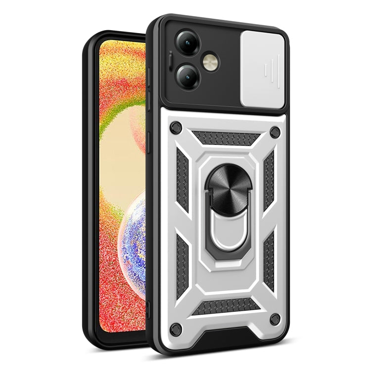 For Motorola Moto G14 Sliding Camera Cover Design TPU Hybrid PC Phone Case(Silver) - Motorola Cases by PMC Jewellery | Online Shopping South Africa | PMC Jewellery | Buy Now Pay Later Mobicred