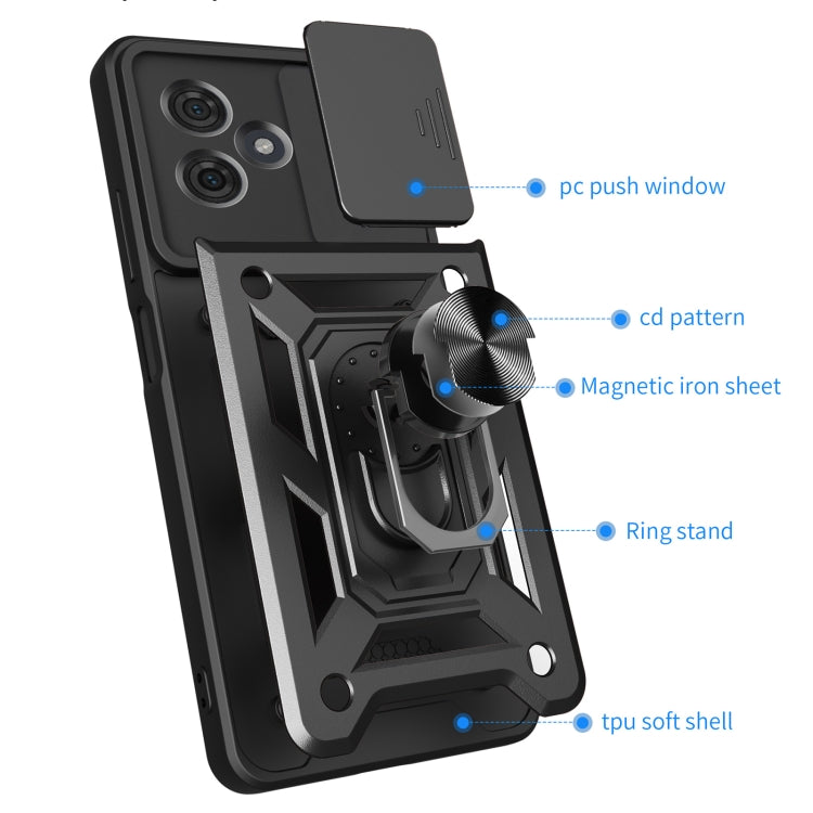 For Motorola Moto G54 5G EU Sliding Camera Cover Design TPU Hybrid PC Phone Case(Black) - Motorola Cases by PMC Jewellery | Online Shopping South Africa | PMC Jewellery | Buy Now Pay Later Mobicred