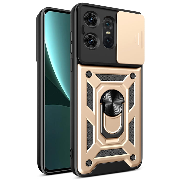 For Motorola Edge 50 Pro Global Sliding Camera Cover Design TPU Hybrid PC Phone Case(Gold) - Motorola Cases by PMC Jewellery | Online Shopping South Africa | PMC Jewellery | Buy Now Pay Later Mobicred