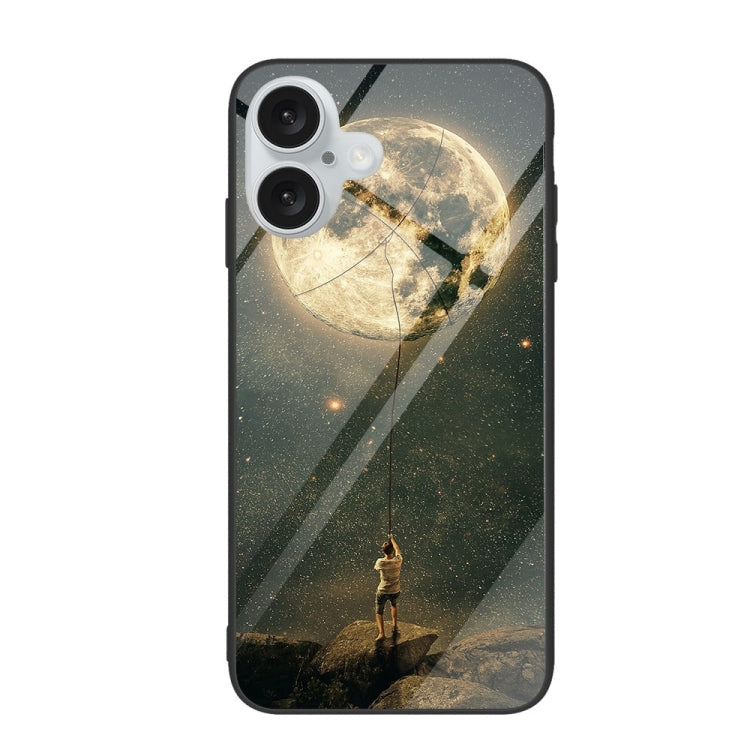 For iPhone 16 Colorful Painted Glass Phone Case(Moon) - iPhone 16 Cases by PMC TechLife | Online Shopping South Africa | PMC TechLife | Buy Now Pay Later Mobicred