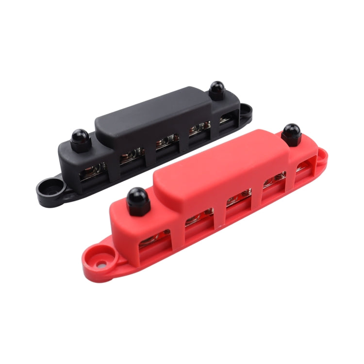 CP-4123 1 Pair RV Yacht M8 Single Row 5-way Power Distribution Block Busbar with Cover(Black + Red) - Booster Cable & Clip by PMC Jewellery | Online Shopping South Africa | PMC Jewellery | Buy Now Pay Later Mobicred