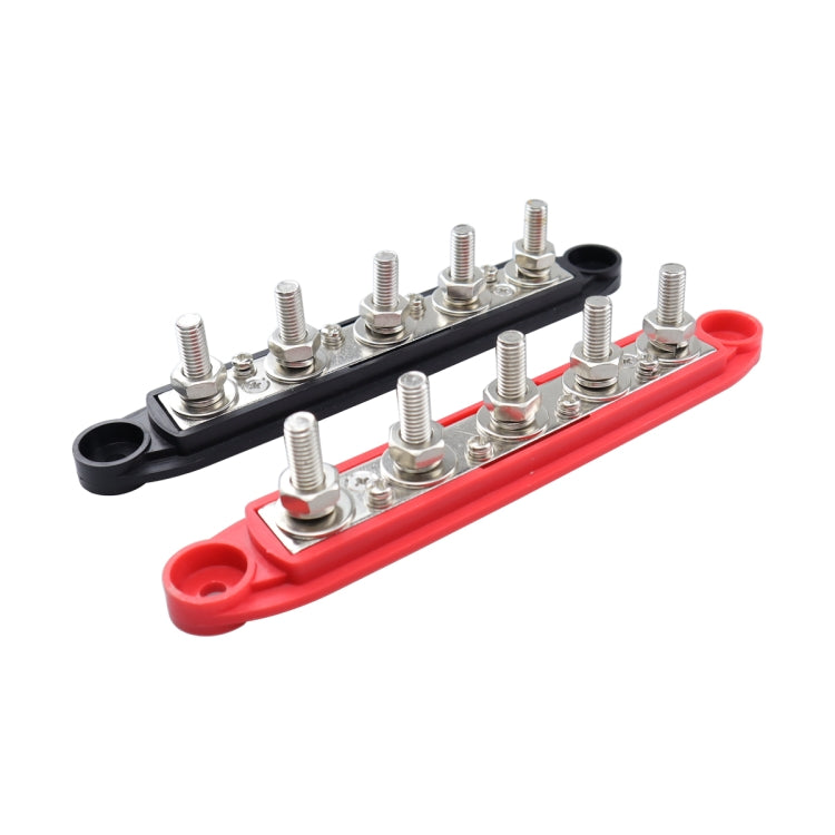 CP-4123 1 Pair RV Yacht M8 Single Row 5-way Power Distribution Block Busbar with Cover(Black + Red) - Booster Cable & Clip by PMC Jewellery | Online Shopping South Africa | PMC Jewellery | Buy Now Pay Later Mobicred