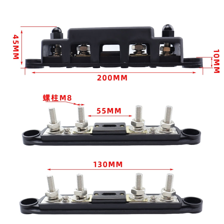 CP-4124-01 RV Yacht M8 Single Row 4-way Power Distribution Block Busbar with Cover with 300A Fuse - Booster Cable & Clip by PMC Jewellery | Online Shopping South Africa | PMC Jewellery | Buy Now Pay Later Mobicred