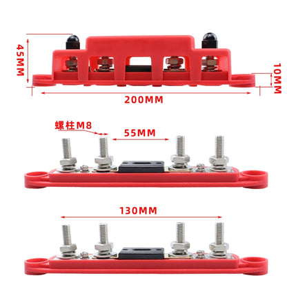 CP-4124-02 RV Yacht M8 Single Row 4-way Power Distribution Block Busbar with Cover with 300A Fuse - Booster Cable & Clip by PMC Jewellery | Online Shopping South Africa | PMC Jewellery | Buy Now Pay Later Mobicred