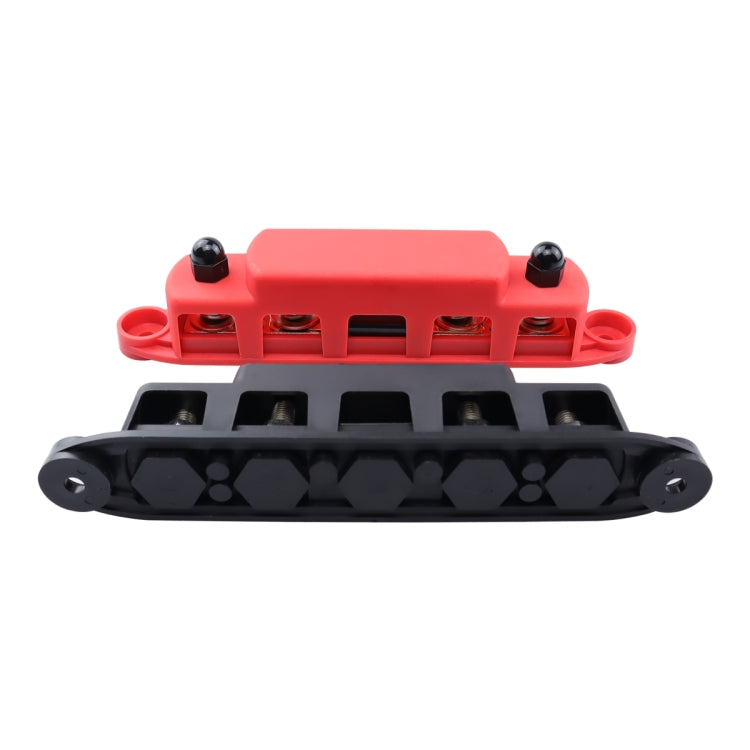 CP-4125 1 Pair RV Yacht M8 Single Row 4-way Power Distribution Block Busbar with Cover with 300A Fuse(Black + Red) - Booster Cable & Clip by PMC Jewellery | Online Shopping South Africa | PMC Jewellery | Buy Now Pay Later Mobicred