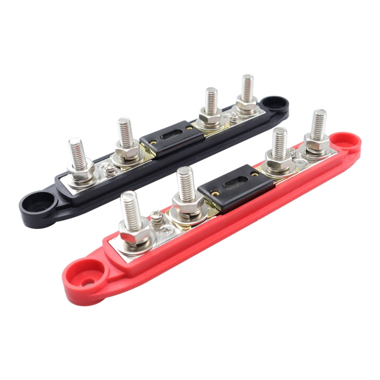 CP-4125 1 Pair RV Yacht M8 Single Row 4-way Power Distribution Block Busbar with Cover with 300A Fuse(Black + Red) - Booster Cable & Clip by PMC Jewellery | Online Shopping South Africa | PMC Jewellery | Buy Now Pay Later Mobicred