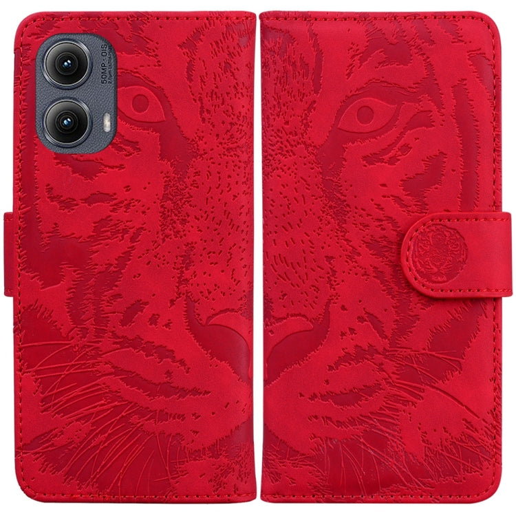 For Motorola Edge 2024 Tiger Embossing Pattern Leather Phone Case(Red) - Motorola Cases by PMC Jewellery | Online Shopping South Africa | PMC Jewellery | Buy Now Pay Later Mobicred