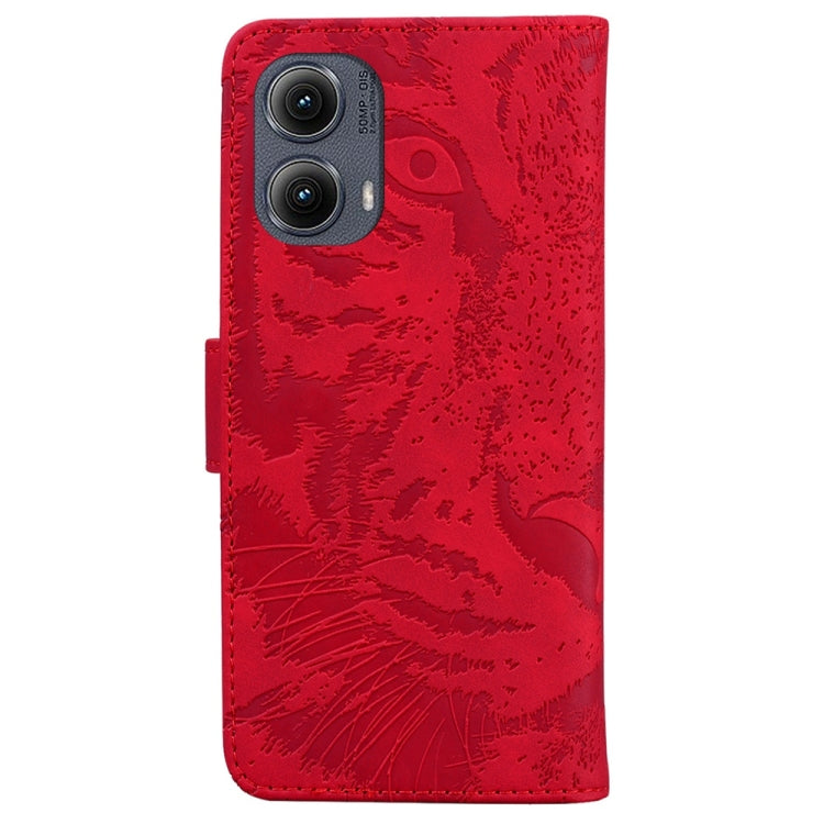 For Motorola Edge 2024 Tiger Embossing Pattern Leather Phone Case(Red) - Motorola Cases by PMC Jewellery | Online Shopping South Africa | PMC Jewellery | Buy Now Pay Later Mobicred