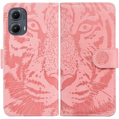 For Motorola Edge 2024 Tiger Embossing Pattern Leather Phone Case(Pink) - Motorola Cases by PMC Jewellery | Online Shopping South Africa | PMC Jewellery | Buy Now Pay Later Mobicred