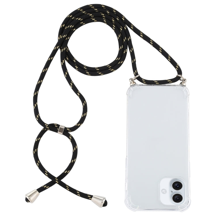 For iPhone 16 Plus Four-Corner Shockproof Transparent TPU Case with Lanyard(Black Gold) - iPhone 16 Plus Cases by PMC Jewellery | Online Shopping South Africa | PMC Jewellery | Buy Now Pay Later Mobicred