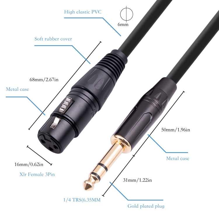 6.35mm 1/4 TRS Male to XLR 3pin Female Microphone Cable, Length:10m - Microphone Audio Cable & Connector by PMC Jewellery | Online Shopping South Africa | PMC Jewellery | Buy Now Pay Later Mobicred