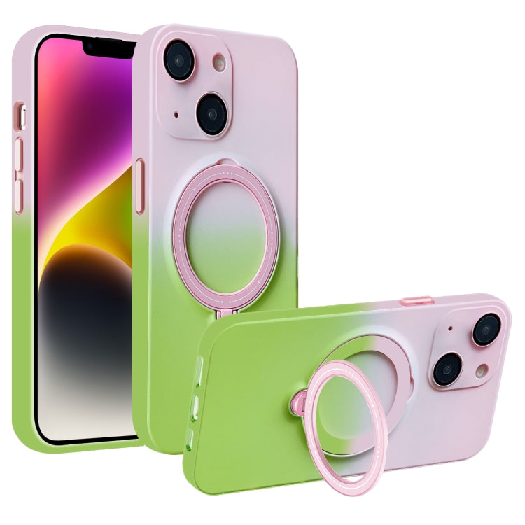 For iPhone 14 MagSafe Holder Gradient TPU Phone Case(Pink Green) - iPhone 14 Cases by PMC TechLife | Online Shopping South Africa | PMC TechLife